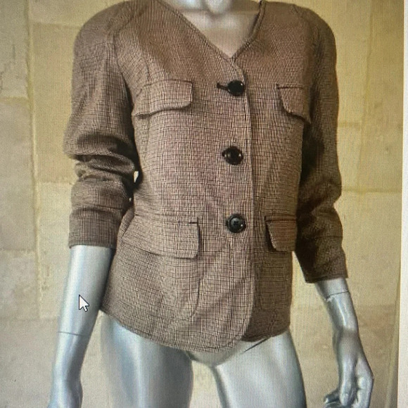 Studio M New Brown Wool Blend 3/4 Sleeves Collarless Blazer Jacket Size 16 - Picture 1 of 12